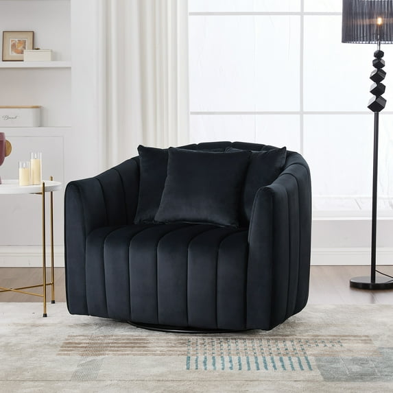 360° Swivel Accent Barrel Chair Velvet Channel Tufted Armchair for Living Room Bedroom Apartment