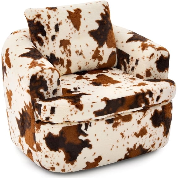 360° Swivel Accent Chair, 36.6" Swivel Round Barrel Chair with Removable Pillow, Dual-layer Cushion Design, Chenille Club Single Sofa, Armchair for Living Room, Bedroom, Apartment (Beige & Brown)