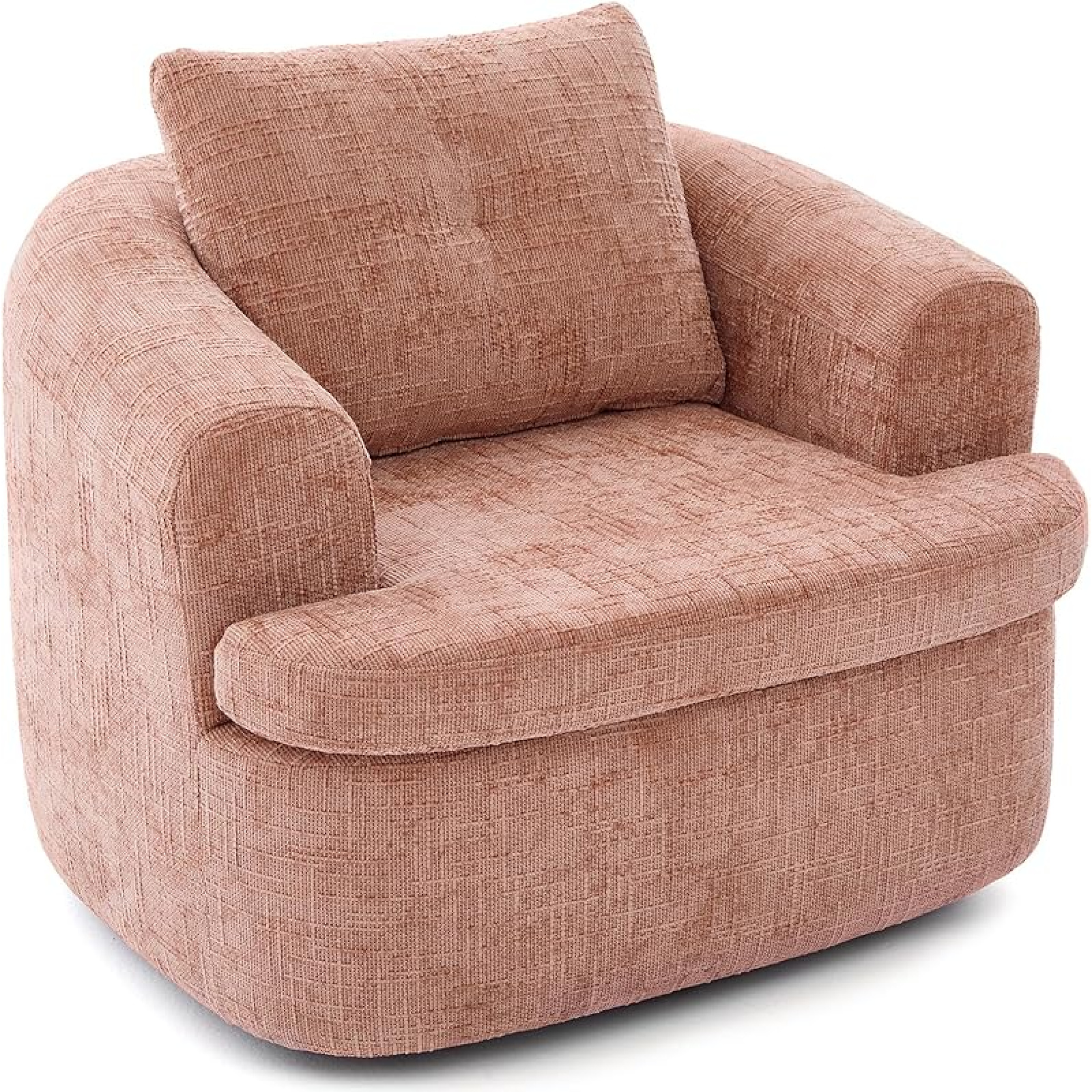 360° Swivel Accent Chair, 36.6" Swivel Round Barrel Chair with Removable Pillow, Dual-layer Cushion Design, Chenille Club Single Sofa, Armchair for Living Room, Bedroom, Apartment (Pink)