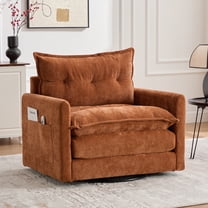 360°Swivel Accent Chair, Chenille Upholstered Armchair, PAPROOS Barrel Chair Reading Armchair with Side Pockets & Cushion, Modern Accent Chair with Metal Base for Living Room Bedroom, Brown