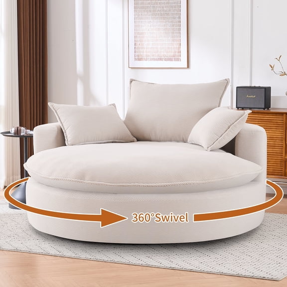 360 Swivel Accent Chair, Corduroy Barrel Chair, 57 inch Comfy Boneless Sofa Chair for Living Room, Bedroom, Apartment