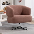 thumbnail image 1 of 360° Swivel Accent Chair, Linen Barrel Club Chair with Metal Legs, Upholstered Round Armchair Single Sofa for Living Room, Red, 1 of 8