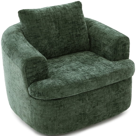 360° Swivel Accent Chair, Modern Barrel Chair with Dual-Layer Cushion, Chenille Upholstery, Green Swivel Chair for Living Room, Bedroom, Office