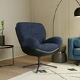 thumbnail image 1 of 360° Swivel Accent Chair, Modern Chenille Lounge Chair with Faux Leather and Black Metal Base Frame, Comfortable Reading Chair for Small Spaces, Living Room, Bedroom, Reading Corner, Office, Navy Blue, 1 of 41