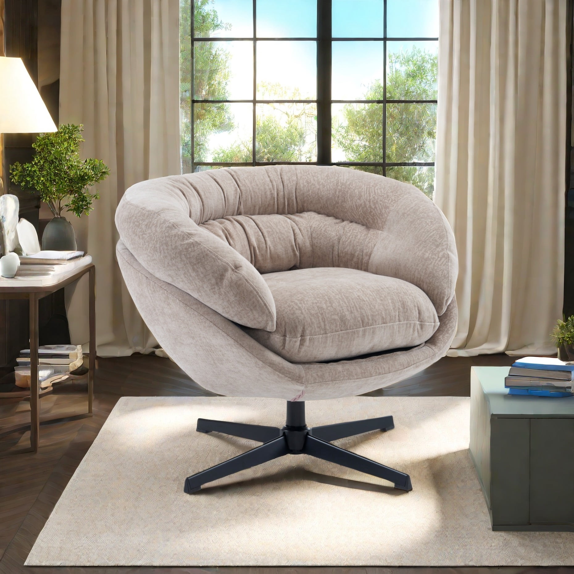 360° Swivel Accent Chair, Modern Chenille Lounge Single Sofa Chair with ...