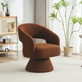 thumbnail image 1 of 360° Swivel Accent Chair, Stylish Round Barrel Chair with Teddy Fabric and High Back, Leisure Upholstered Chair with Wooden Frame and Comfy Round Arms for Home Office, Non-Slip, Brown, 1 of 9