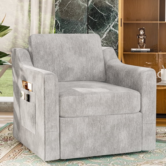 360° Swivel Accent Chair, spacious and comfortable reading chair, square single armchair, upholstered reading sofa, Grey