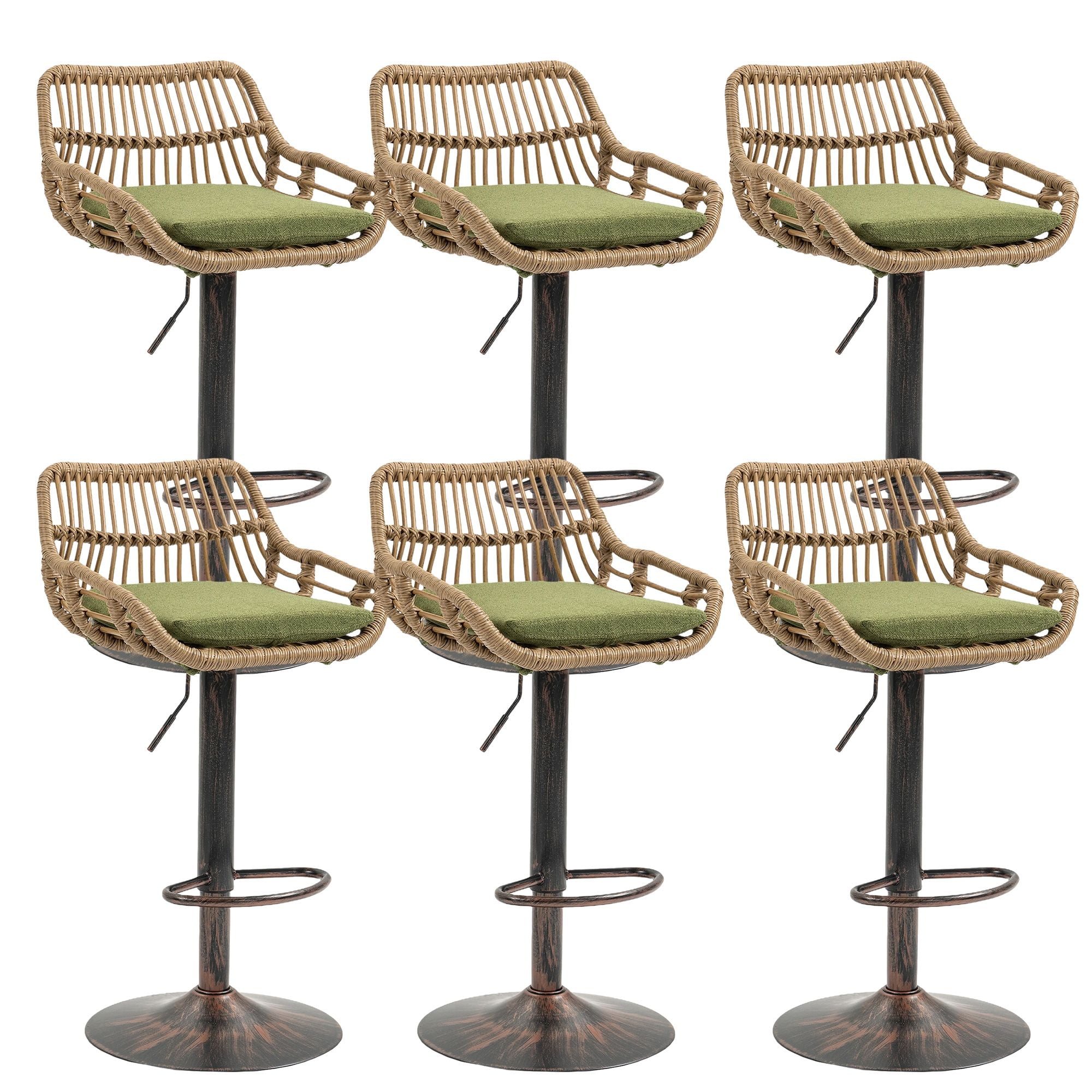 360°Swivel Bar Stools, Adjustable Height Bar Stools with Open Rattan