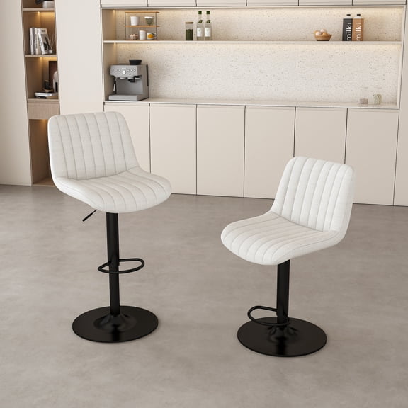 360 Swivel Bar Stools Set of 2, Modern Upholstered Bar Stools with Adjustable Height and Footrest, Kitchen Island Chairs with Metal Base, Ergonomic Backrest, for Dining Room, Beige