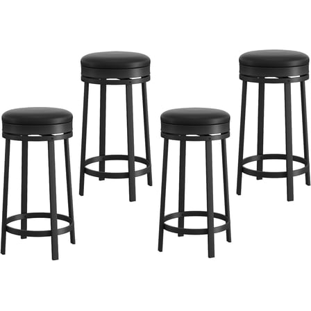 360° Swivel Bar Stools Set of 4, 24" Counter Height Bar Stools with Footrest, Backless Round PU Leather Upholstered and Metal Frame, for Kitchen Island, Dining Room, Home Bar, Black