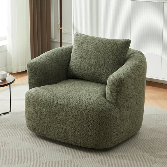 360° Swivel Barrel Accent Chairs with 38" Wider Seat, Modern Cozy Reading Chair with Pillow, Armchair Single Sofa Chair for Living Room, Bedroom (Green)