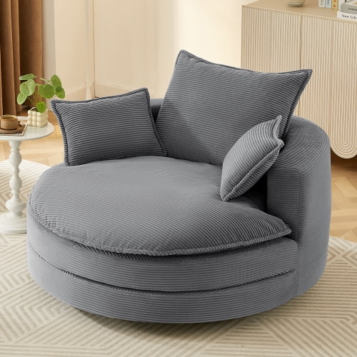 360° Swivel Accent Chair with Removable Pillows, American Style Barrel Chair for Living Room, Office & Bedroom, Soft Corduroy Upholstery and 450 lbs Weight Capacity
