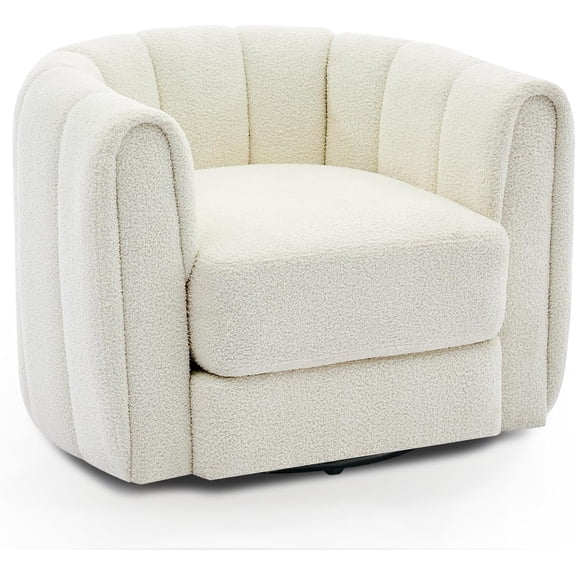 360 Swivel Barrel Chair Mid-Century Teddy Fleece Accent Smooth Rotation 300 lbs Living Room Office - Beige