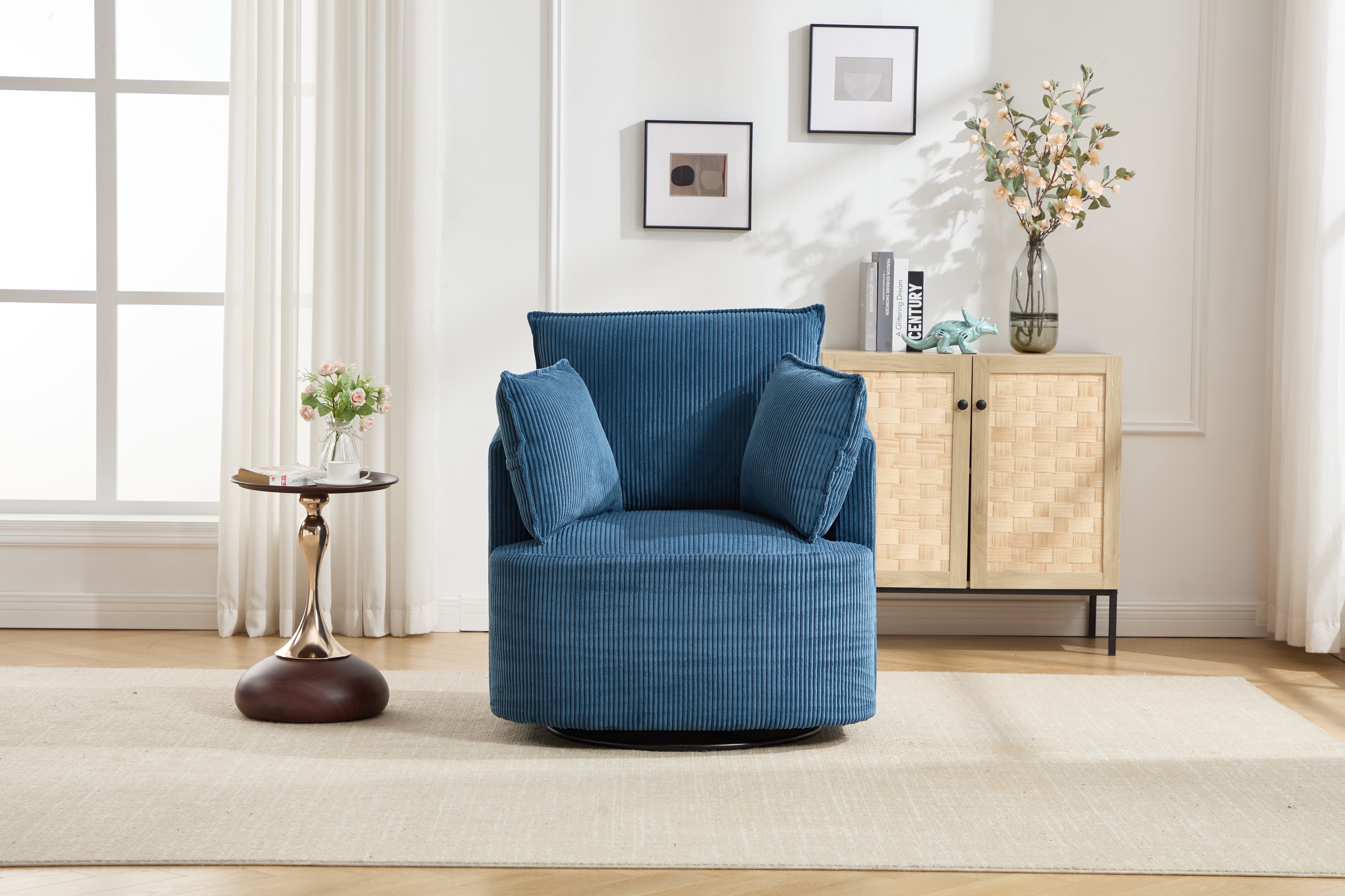 360° Swivel Barrel Chair,Upholstered Accent Chair,Suitable for Nurseries,Offices,Blue