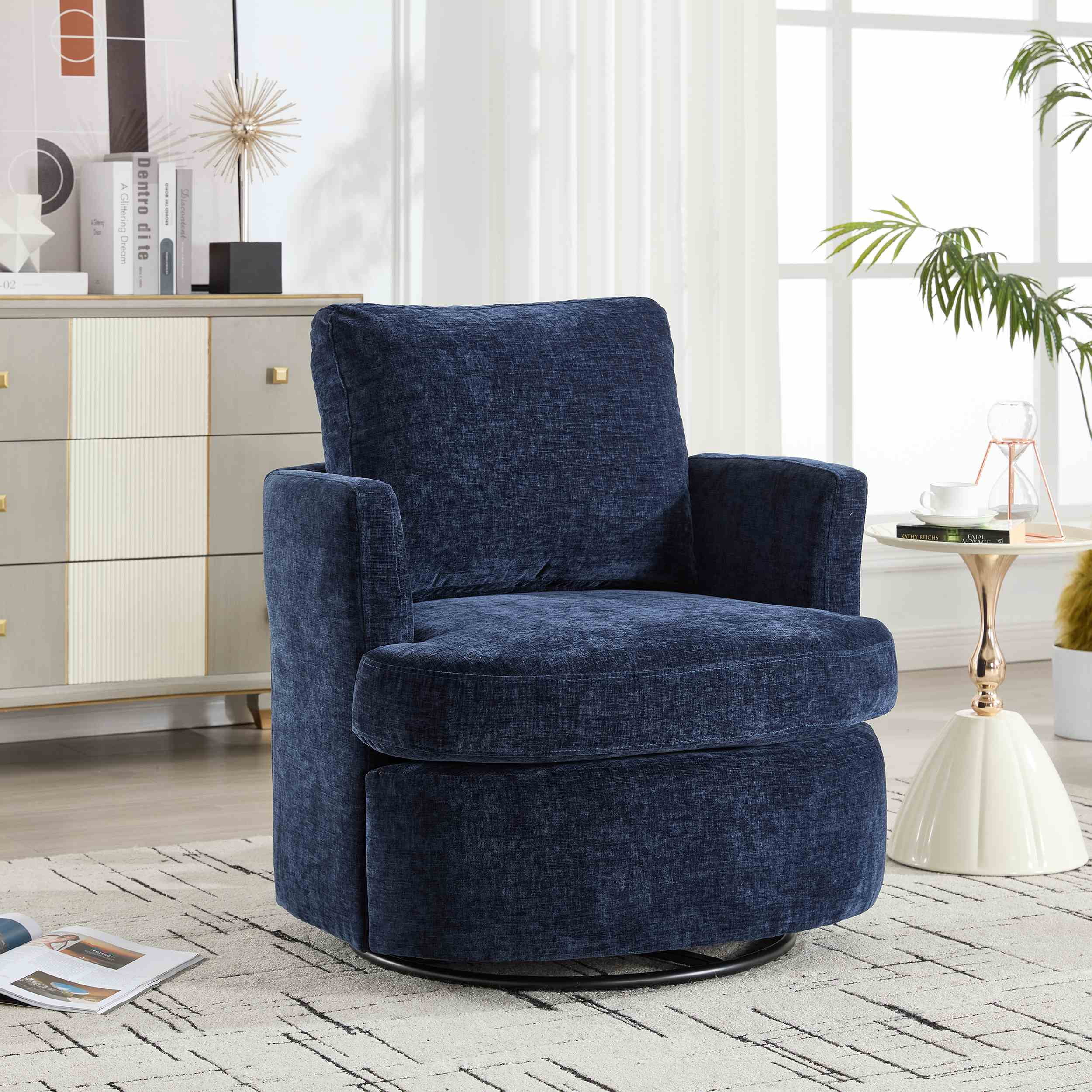 360° Swivel Barrel Chair, Upholstered Accent Chair, Suitable for Nurseries, Offices,Blue