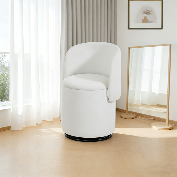 360 Swivel Barrel Stool with Hidden Storage | Multi-Functional Upholstered Vanity and Dining Chair with Soft Padding, Includes Free Cat Bed Stool