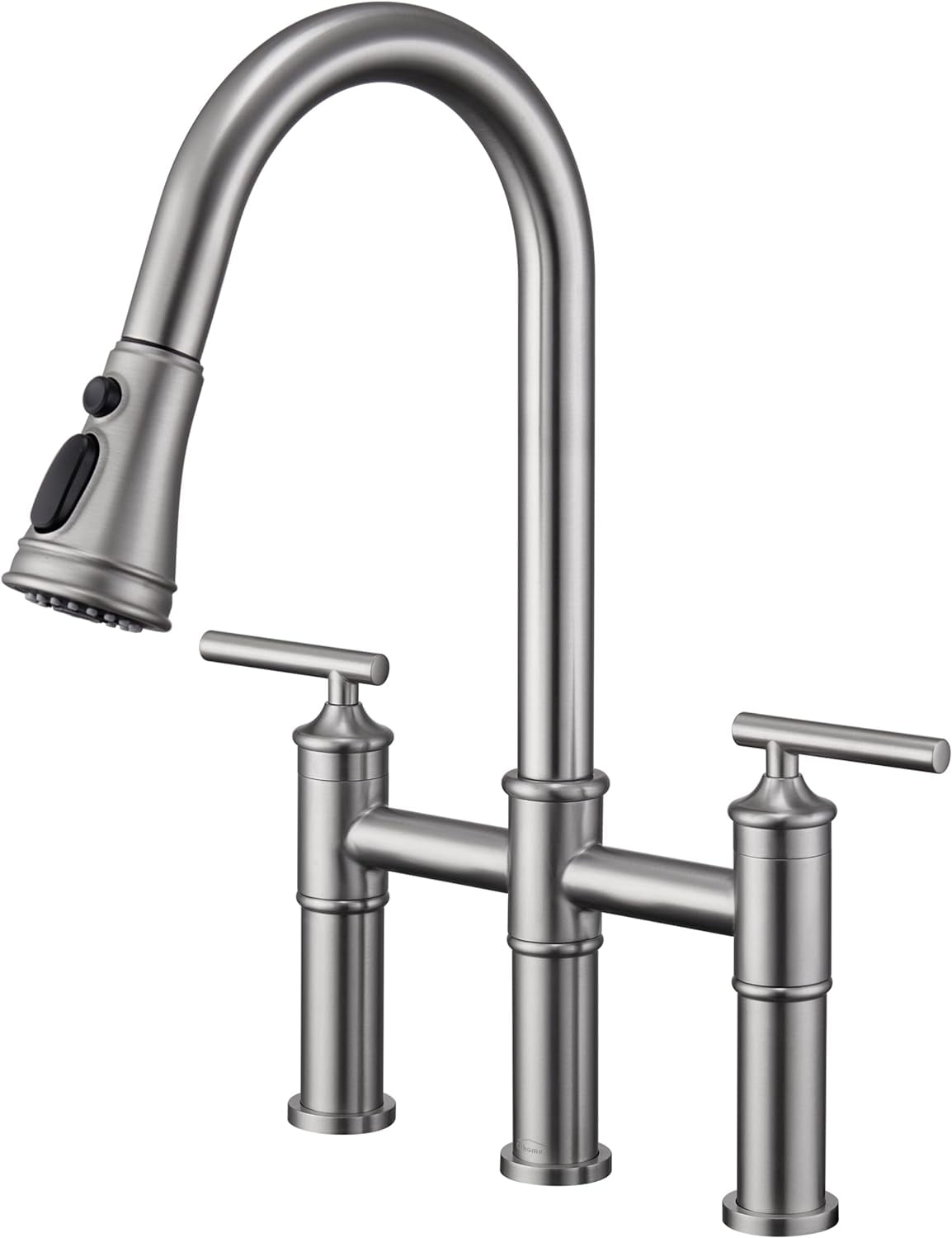 360 Swivel Bridge Kitchen Faucet Stainless Steel 3 Hole Kitchen Sink