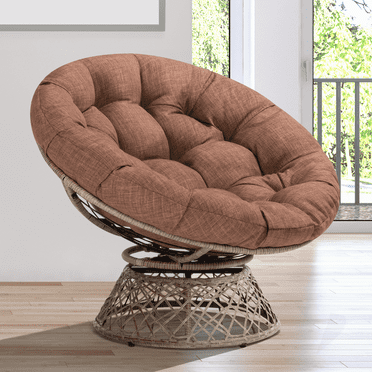 360 Swivel Comfy Papasan Chair with Fabric Cushion, Cinnamon Mocha - Brown Frame