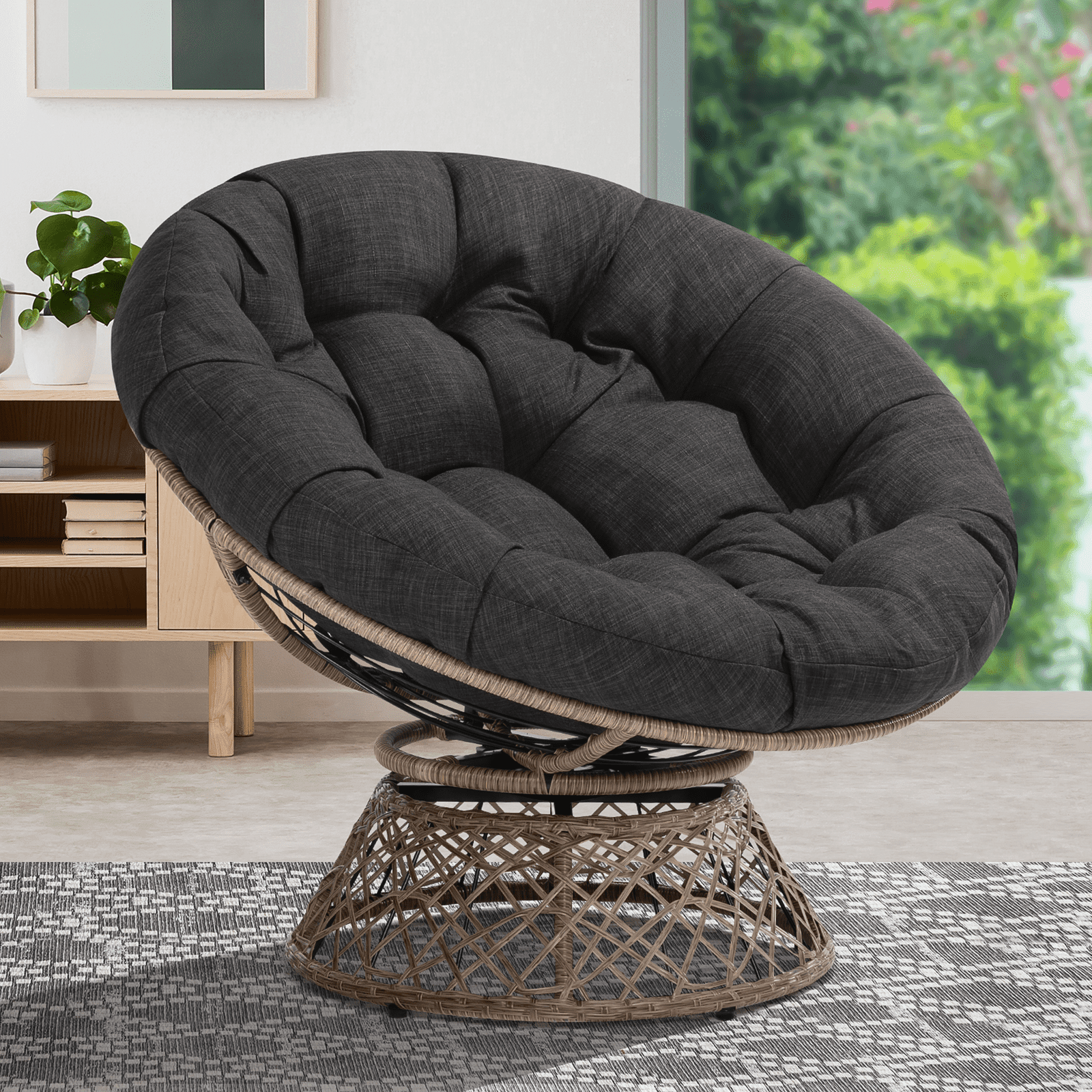 360 Swivel Papasan Chair with Fabric Cushion, Metal Liberia Ubuy