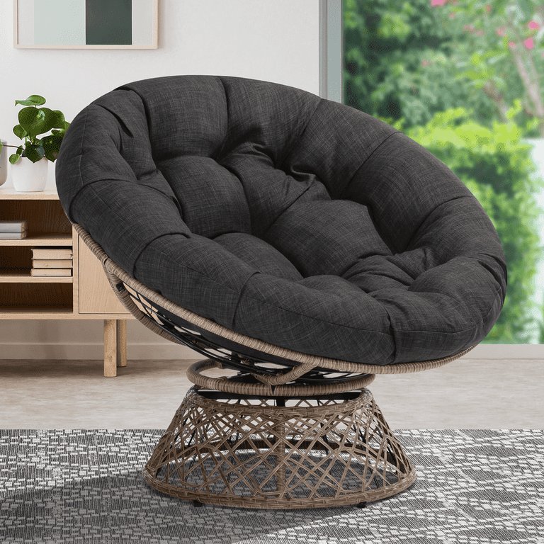 360 Swivel Comfy Papasan Chair with Fabric Cushion, Midnight Sky