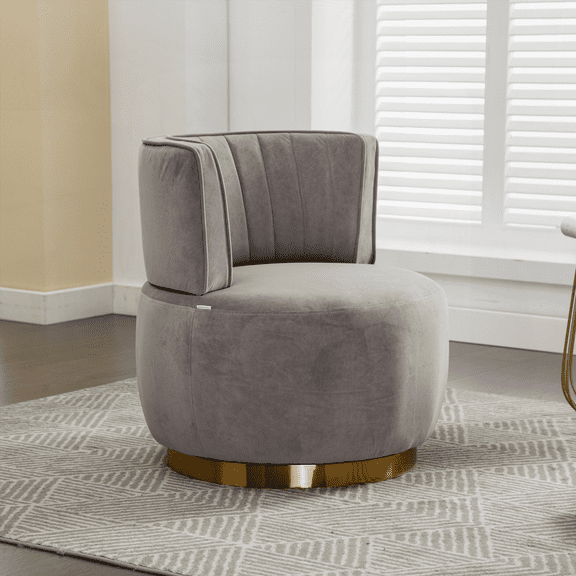 360 Swivel Cuddle Barrel Accent Sofa Chairs - 1-Piece with Solid Wood Frame & Fluffy Velvet Fabric