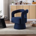 thumbnail image 1 of 360° Swivel Cuddle Barrel Chairs, Upholstered Accent Chairs, Round Armchairs with Metal Base, Modern Fluffy Boucle Chair for Living Room Bedroom Office Waiting Rooms, Navy, 1 of 9