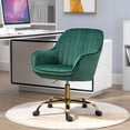 thumbnail image 1 of 360° Swivel Desk Chair,Upholstered Boucle Home Office Task Chair With High Back,Armrest and Golden Base,Height Adjustable Computer Chair Vanity Chair for Living Room,Green, 1 of 6