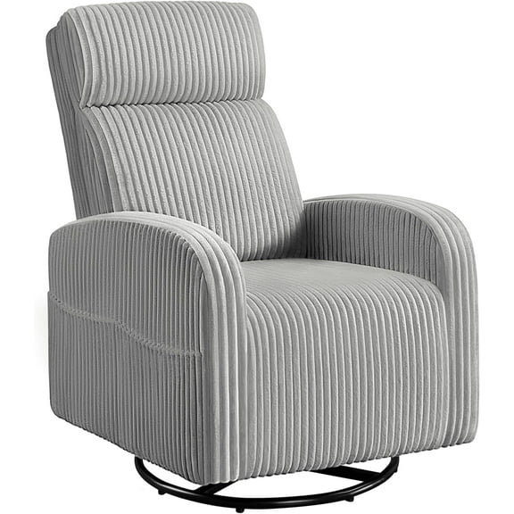 360 ° Swivel Glider Chair for Nursery, Rocking Chair Nursing Chair with Side Pockets, Corduroy Glider for Living Room with High Back Light Gray