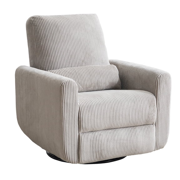 Rhevoy Adult Corduroy Bedroom Heating and Massage Recliner with Pillow, Gray