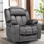 360  Swivel Glider Rocking Recliner Chair, Overstuffed Manual Massage Recliner with Heat and Vibration, Single Modern Sofa Home Seating for Living Room, USB Ports/Cup Holders Plush-Grey