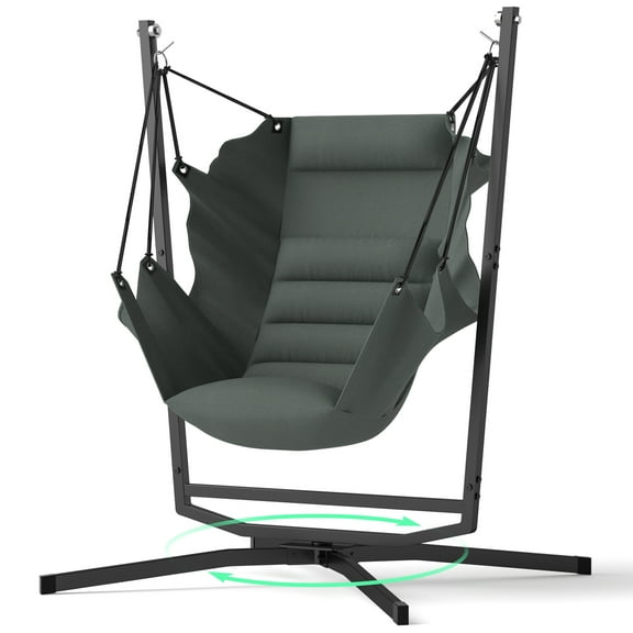 360° Swivel Hammock Swing Chair with Stand, Comfortable Hanging Chair with Cushions - Dark Gray