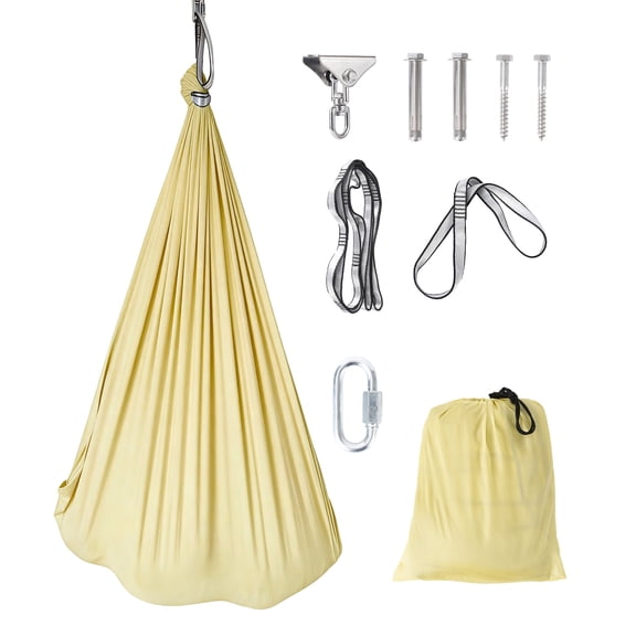 360° Swivel Hammock with Heavy Duty Hardware, Dual-Layer Sensory Swing, Supports 300 lbs, Cuddle Hammock for Indoor Outdoor Use, Yellow