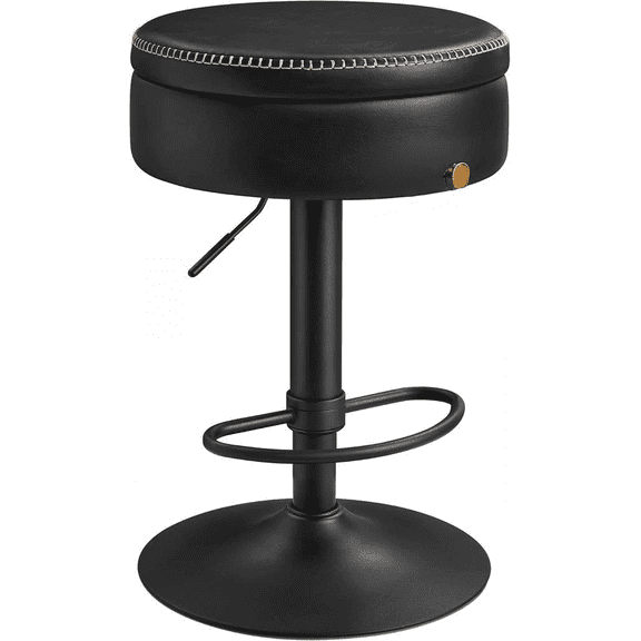 360    Swivel Height Adjustable Bar Stool with Storage Synthetic Leather Mid-Century Modern Kitchen Bar Stool Ink Black 1 Pack