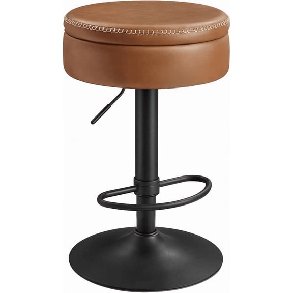 360    Swivel Height Adjustable Bar Stool with Storage Synthetic Leather Mid Century Modern Style 1 Pack Caramel Brown