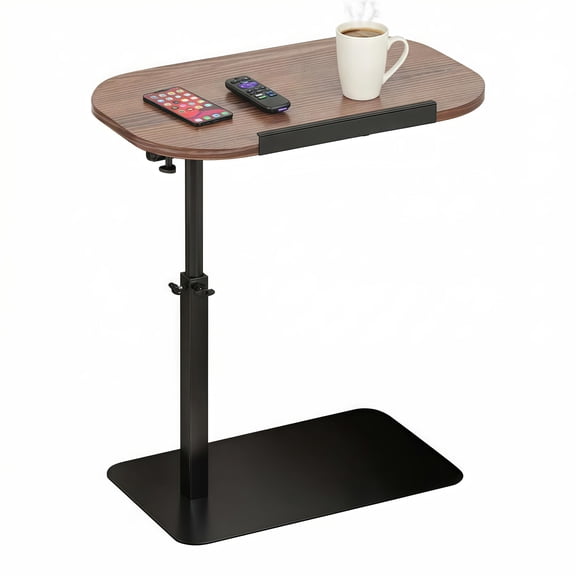 360 Swivel Height Adjustable C-Shaped Sofa Side Table, Walnut