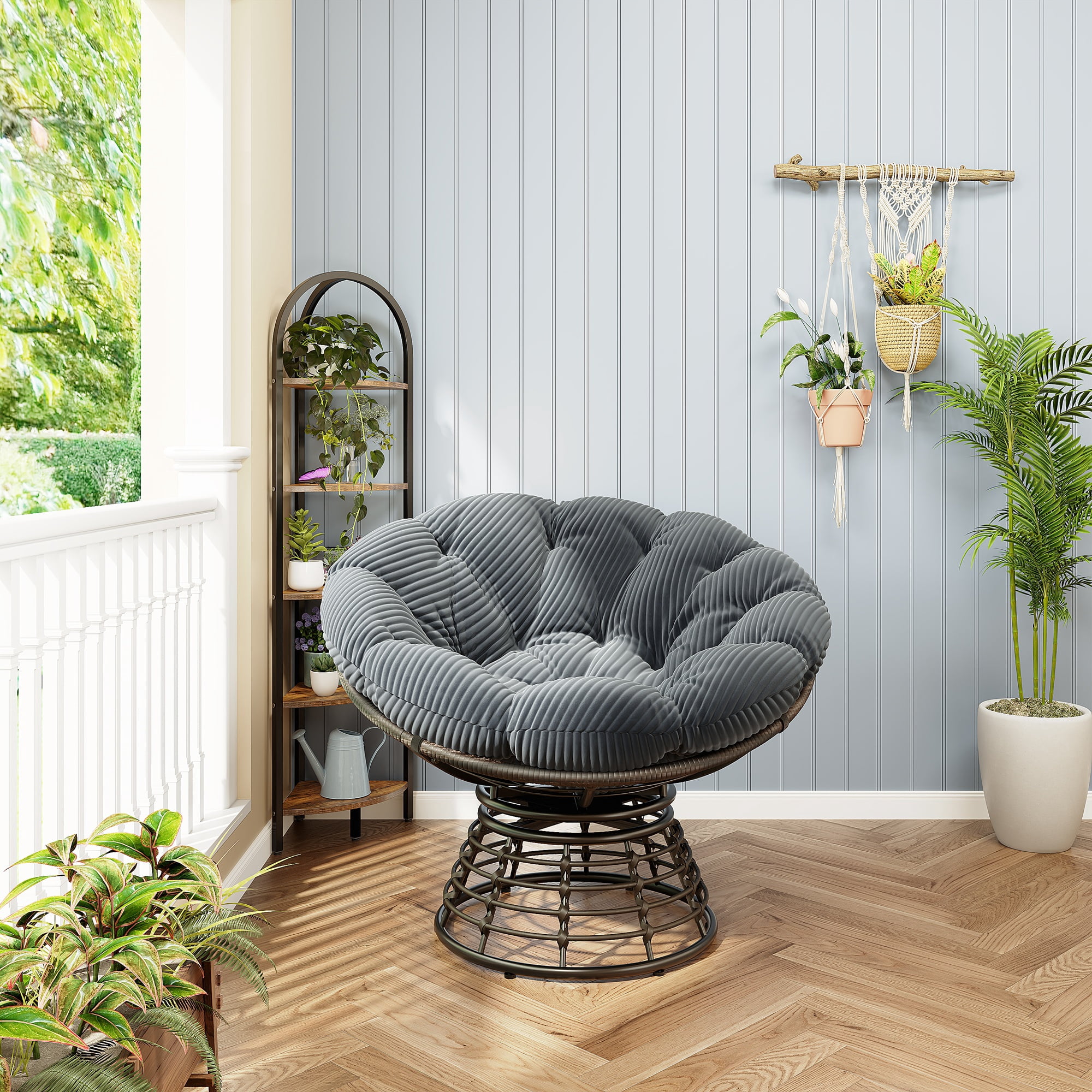 360° Swivel Indoor Outdoor Rattan Chair with Soft Thick Cushion, Ideal for Living Room, Bedroom, Reading Room, Brown Frame with Beige Cushion&nbsp;