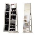 thumbnail image 1 of 360°Swivel Jewelry Cabinet with Full Length Mirror, 360°Rotating Standing Jewelry Armoire Organizer, Lockable Storage Cabinet, Interior Lighted Mirror, White, 1 of 14