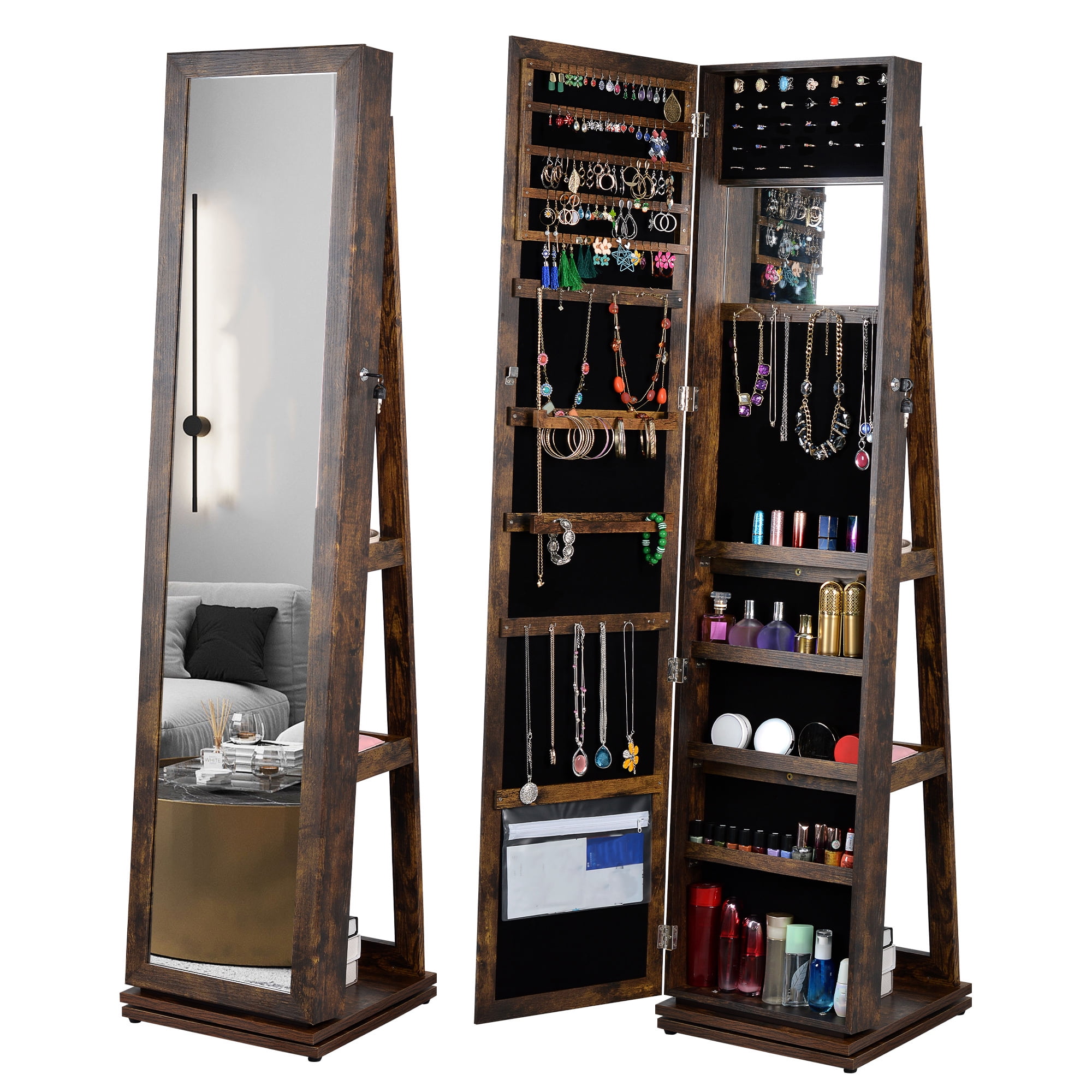 360°Swivel Jewelry Standing Jewelry Armoire with Full