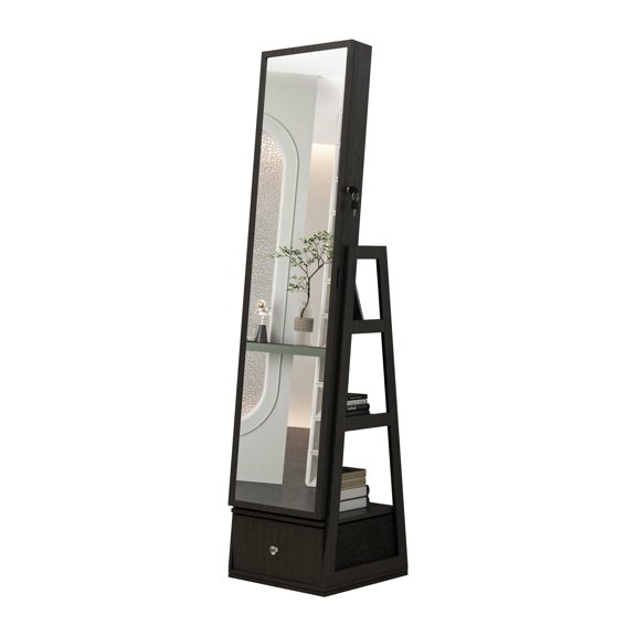 360Swivel Jewelry Cabinet with Full Length Mirror, 360Rotating Standing Jewelry Armoir
