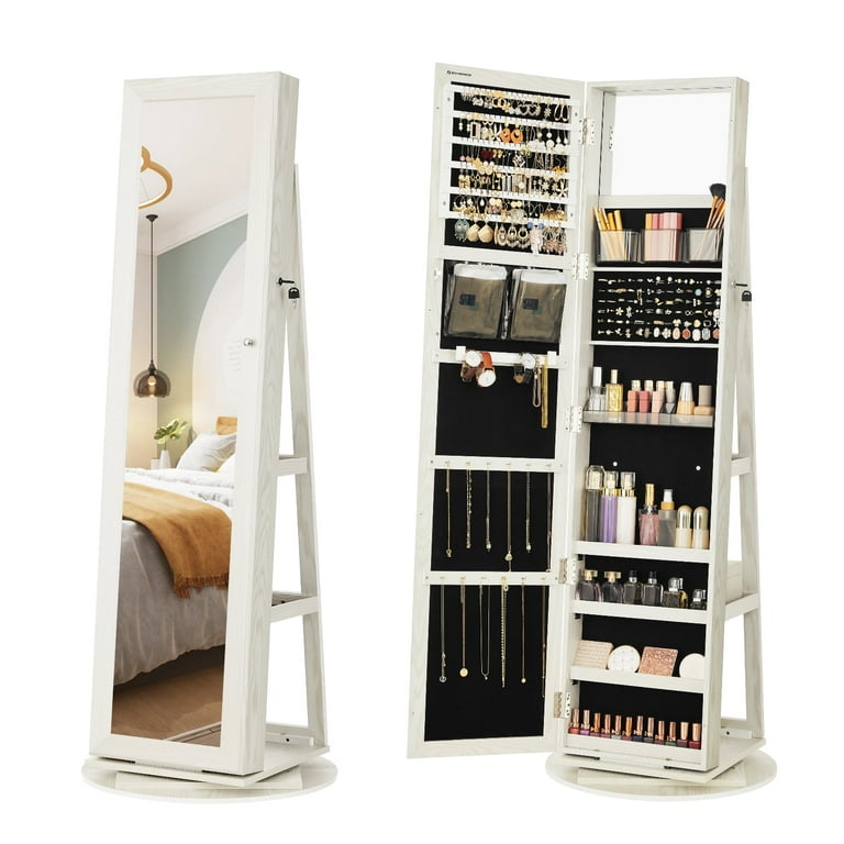 SONGMICS 360° Swivel Jewelry Cabinet, Full Length Mirror, Lockable