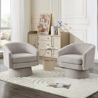 360° Swivel Lounge Accent Chair with Arms – Round Chenille Fabric Leisure Armchair – Soft Cushion for Reading in Living Room or Bedroom