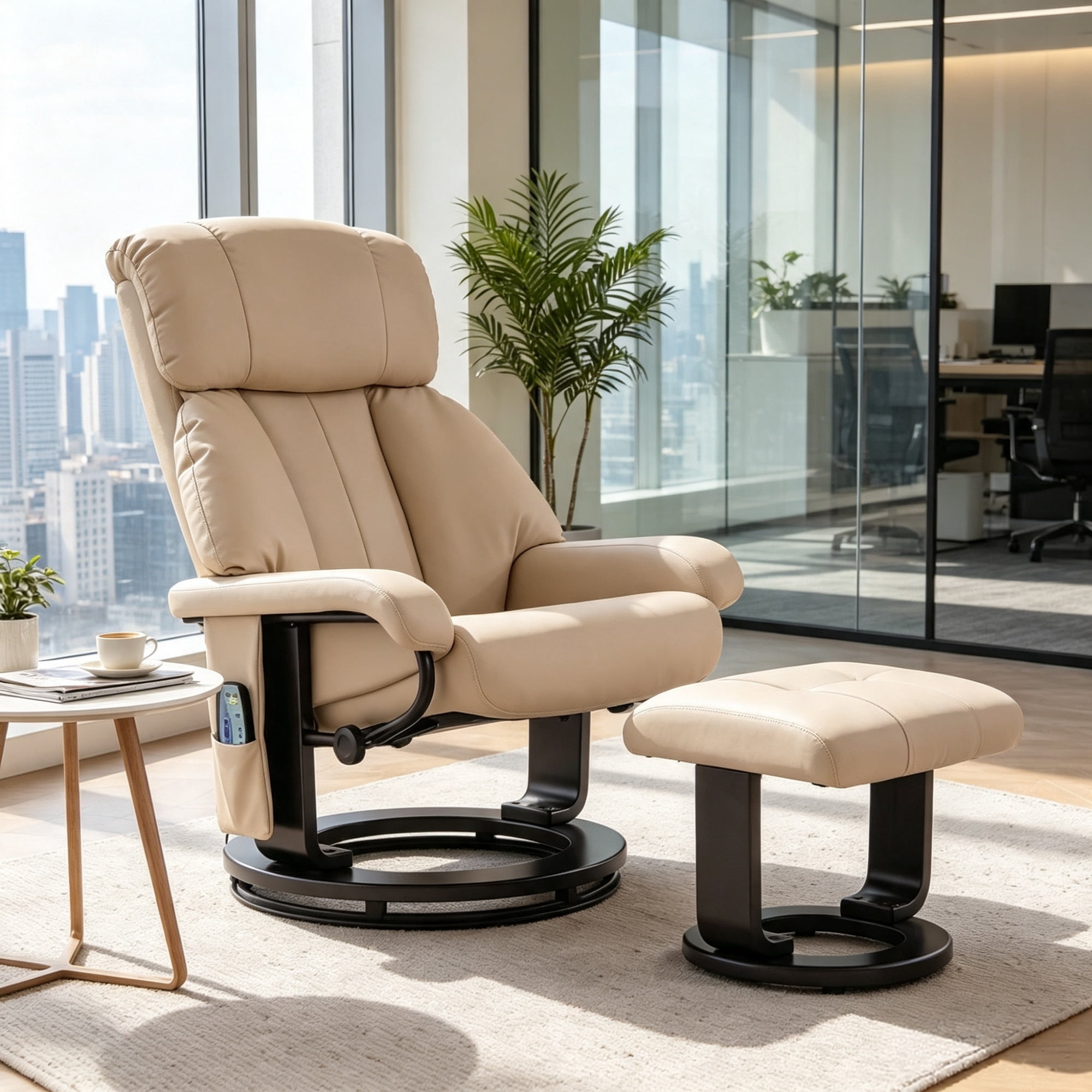 360° Swivel Massage Recliner Chair, 10-Point Vibration Footstool for Living Room, Beige