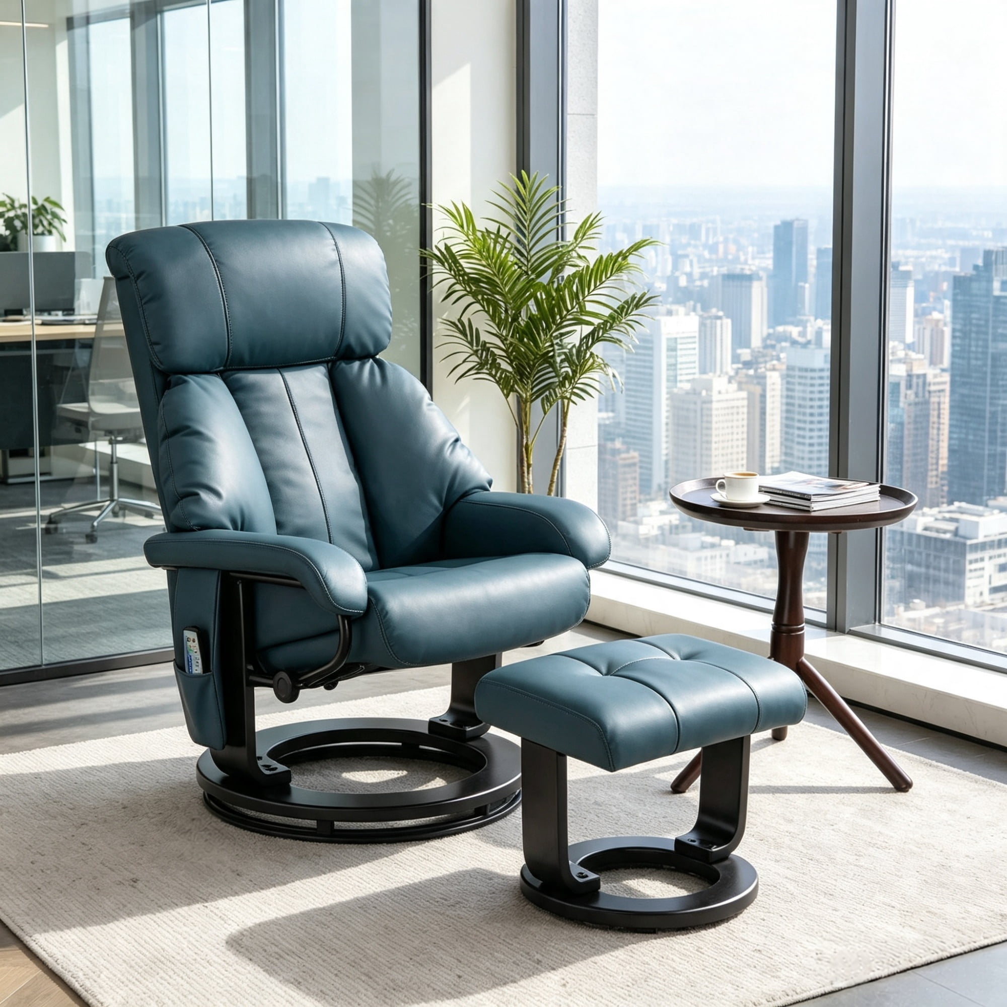 360° Swivel Massage Recliner Chair, 10-Point Vibration Footstool for Living Room, Blue