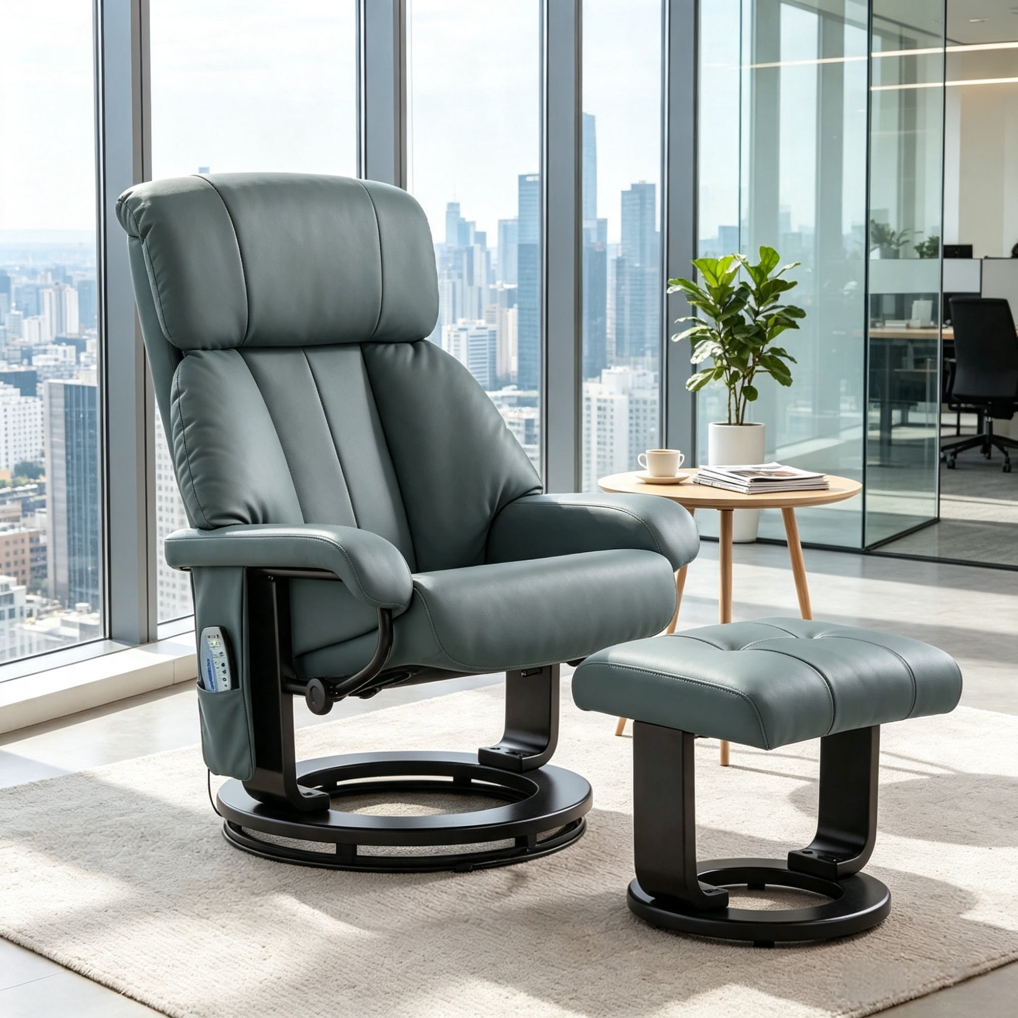 360° Swivel Massage Recliner Chair, 10-Point Vibration Footstool for Living Room