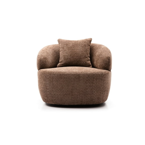 360° Swivel Mid Century Modern Curved 1 Couch, Boucle Fabric For Living Area, Bedroom, Office - Brown Rotating Glowing Room,