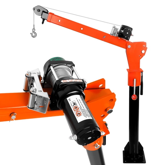 360 Swivel Orange Pickup Truck Crane, Multi-Height Telescoping Truck Bed Crane with 5000LBS 12V Electric Winch, 2200LBS Max Lift Jib Hoist for Garage & Construction Loading