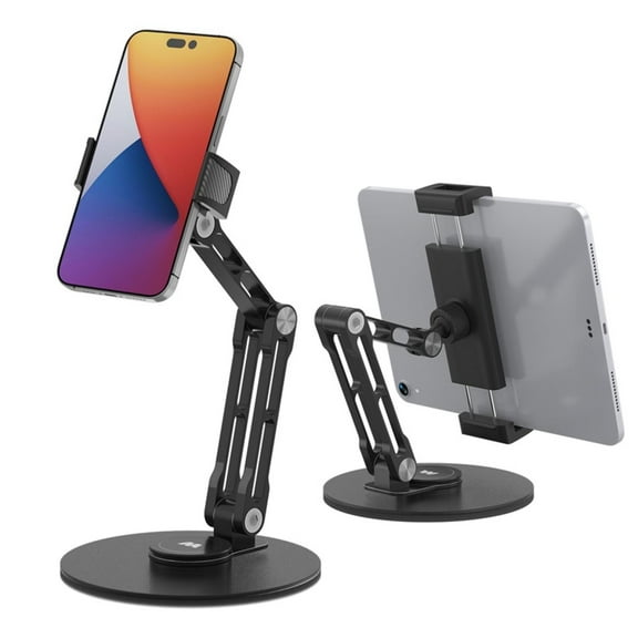 360 Swivel Phone and Tablet Stand  Adjustable Universal Holder for Desk, Office, Kitchen, Travel  Compatible with iPhone, iPad, Android, and More  Black