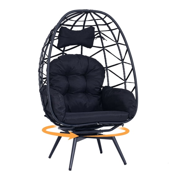 360° Swivel Rattan Wicker Egg Chair Outdoor, Oversized Patio Lounge Chairs with Overstuffed Cushions for Indoor Living Room, Bedroom, Outside Backyard Balcony