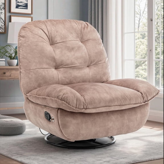 LEHZROAJ 360°Swivel Upholstered Recliner,Velvet Accent Chair Tufted Oversized with Mobile Phone Holder for Living Room(Brown)