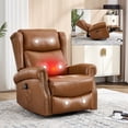 thumbnail image 1 of 360° Swivel Recliner Chair Rocker with Massage and Heating for Elderly, Genuine Leather Lounge Single Sofa with Adjustable Footrest and Backrest, Yellow, 1 of 7